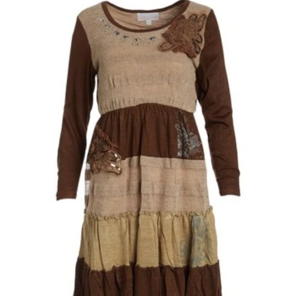 Dresses & Skirts - Ragdoll Patchwork Peasant Hippie Sweater Dress M